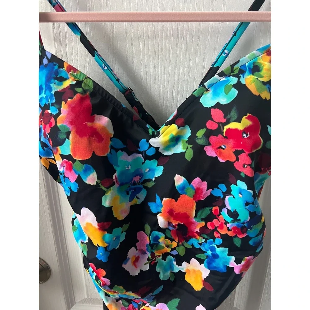 Aqua Green Floral One Piece Swim Bathing Suit‎ Size L NEW